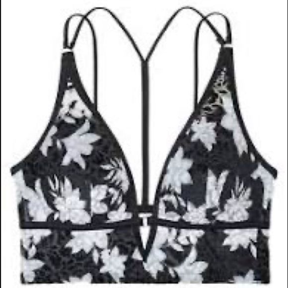 Victorias Secret Pink lightly Lined Floral Velvet bralette bra Large - Picture 3 of 6